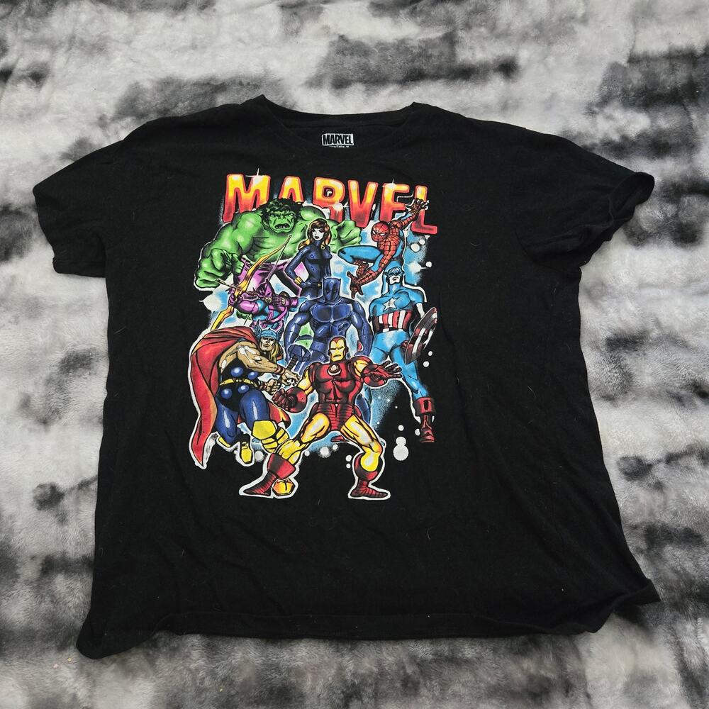 Marvel Comics Heroes Group Graphic Tee Men’s Medium Black Licensed T‑Shirt